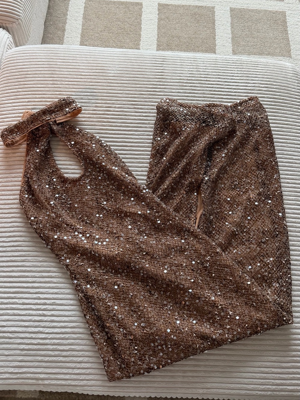 Lulu's Bronze Sequin Halter Dress